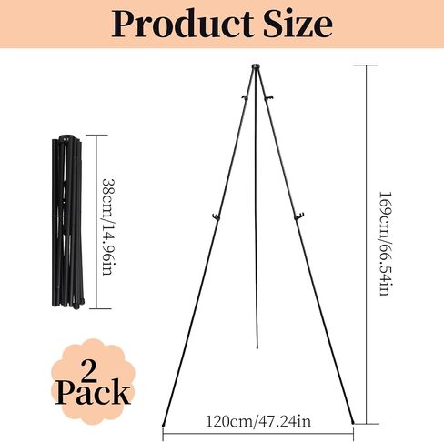 2 Pack Easel Stand for Sign, 66" Easel Stand for Painting & Display Black Aluminum Metal Tripod with Carry Bag, Portable Travel Easel for Adults Artists Wedding Sign in Saudi Arabia