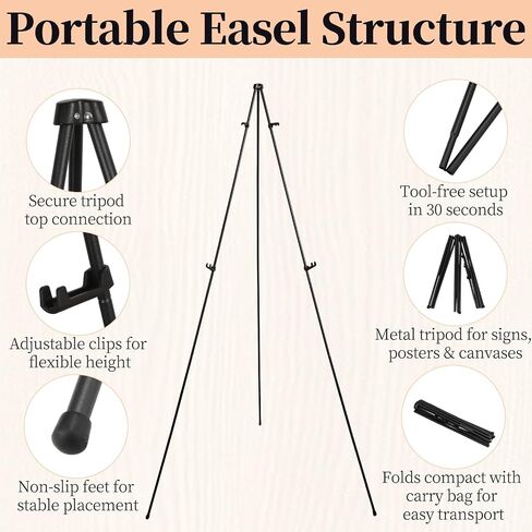 2 Pack Easel Stand for Sign, 66" Easel Stand for Painting & Display Black Aluminum Metal Tripod with Carry Bag, Portable Travel Easel for Adults Artists Wedding Sign in Saudi Arabia