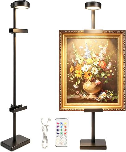 30'' Adjustable Tabletop Easel Stand with Picture Frame Light, Rechargeable 13RGB Poster Stand Light, Picture Easels for Display, Gold Metal Picture Frame Holder Stand for Art, Photo. (Gold) in Saudi Arabia