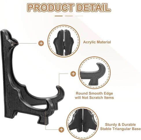 uxcell 4 Pcs Acrylic Easels Plate Stands, 4.72 Inch Folding Plate Display Stands Holder Easels Plate Holders for Display Frames Decorative Picture Frame Magazine, Black in Kuwait
