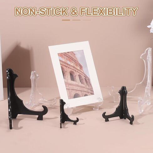 uxcell 4 Pcs Acrylic Easels Plate Stands, 4.72 Inch Folding Plate Display Stands Holder Easels Plate Holders for Display Frames Decorative Picture Frame Magazine, Black in Kuwait