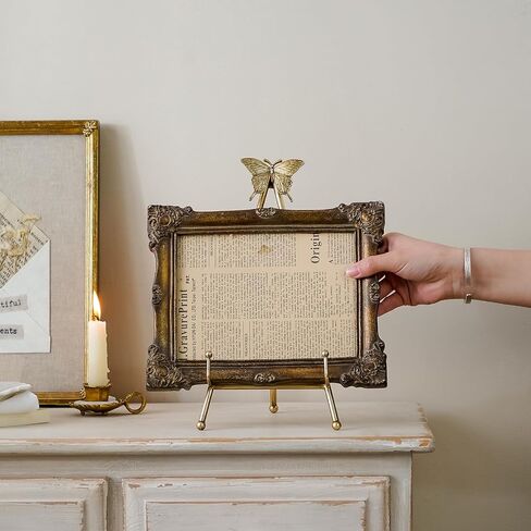 Vintage Butterfly Easel Stand, Metal Book Stand, Plate Holder Display Stand, Picture Frame Stand Home Decor, Antique Gold in Saudi Arabia