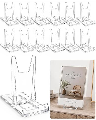 12 Pack Book Display Stand - Clear Adjustable Acrylic Holder, Easel Stands for Comic Books, Albums, CDs, Magazines, Photos, Home Office Shelf Decor in Saudi Arabia