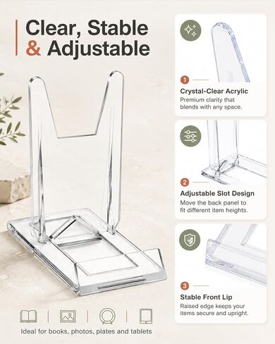 12 Pack Book Display Stand - Clear Adjustable Acrylic Holder, Easel Stands for Comic Books, Albums, CDs, Magazines, Photos, Home Office Shelf Decor in Saudi Arabia