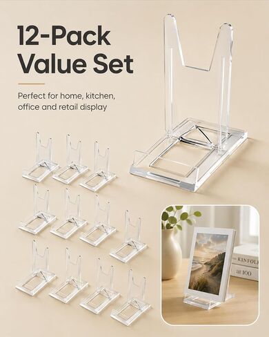 12 Pack Book Display Stand - Clear Adjustable Acrylic Holder, Easel Stands for Comic Books, Albums, CDs, Magazines, Photos, Home Office Shelf Decor in Saudi Arabia