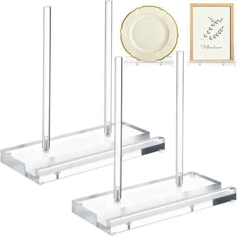 2PCS Plate Display Stands, Clear Easel Acrylic Book Display Holder Artwork Storage Rack for Picture Frame Albums Record Magazine Tablet Canvas Board(7.8 x 3.5 x 7.8 Inches) in Kuwait