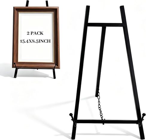 2 Pack Metal Easel Stand for Sign, Heavy Duty Easel Display Stand Easel Table Top Easel for Display, Artwork, Wedding Signs, Pictures, Black (15.4 x 8.5 Inch) in Saudi Arabia