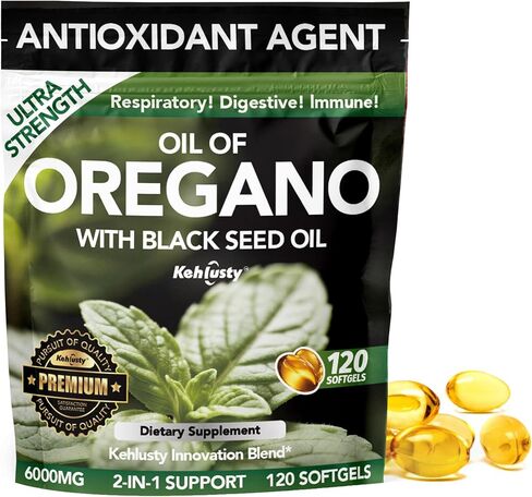 Oil of Oregano with Black Seed Oil Softgels, Organic, 4X Strength Carvacrol and Thymoquinone, Immune Support, Digestive Health, Respiratory Wellness, Non GMO, 120 Count in Kuwait