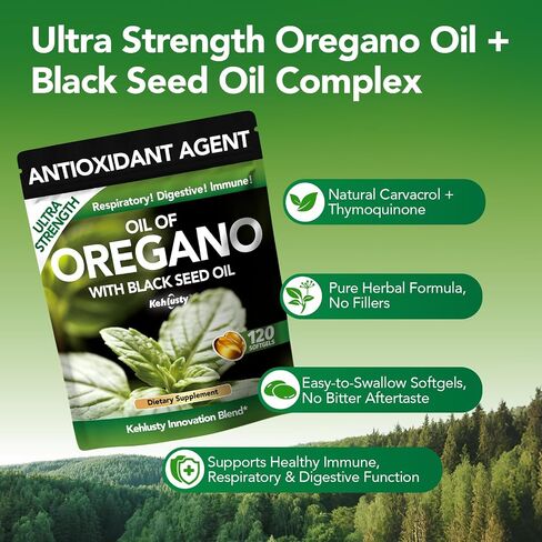 Oil of Oregano with Black Seed Oil Softgels, Organic, 4X Strength Carvacrol and Thymoquinone, Immune Support, Digestive Health, Respiratory Wellness, Non GMO, 120 Count in Kuwait