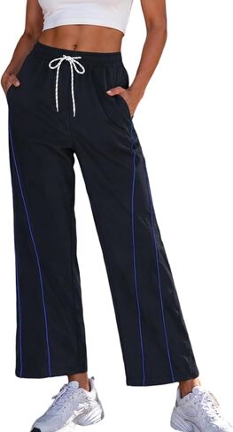 Rapbin Womens Baggy Wide Leg Pants 2026 Elastic Waisted Drawstring Hiking Workout Cropped Track Pants with Pockets in Kuwait