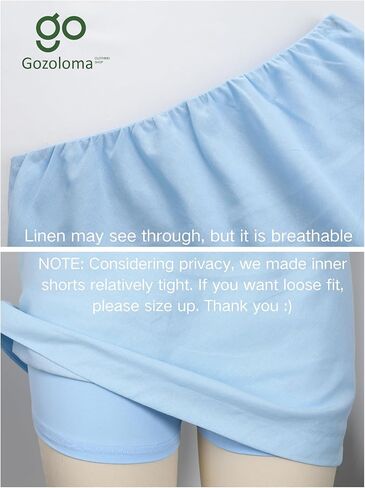 Gozoloma Womens Cotton Linen Skorts Casual Cute A-Line Mini Skirts with Ruffle Inner Waistband(Blue-S) in Saudi Arabia