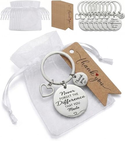 12 Set Employee Appreciation Gift Set for Coworkers and Teachers - Stainless Steel Keychains with Never Forget the Difference That You Make Quote, Kraft Thank You Tags, and Organza Bags in Saudi Arabia