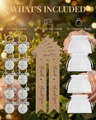 12 Set Employee Appreciation Gift Set for Coworkers and Teachers - Stainless Steel Keychains with Never Forget the Difference That You Make Quote, Kraft Thank You Tags, and Organza Bags in Saudi Arabia