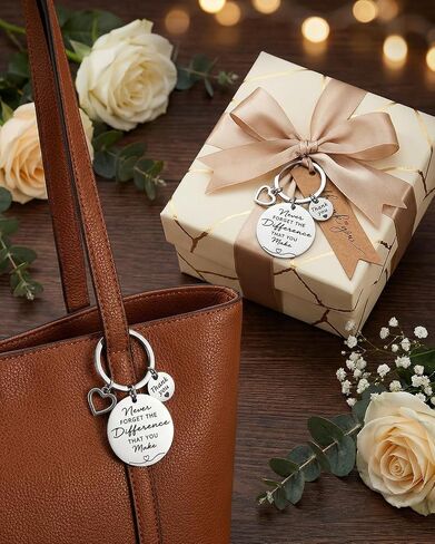 12 Set Employee Appreciation Gift Set for Coworkers and Teachers - Stainless Steel Keychains with Never Forget the Difference That You Make Quote, Kraft Thank You Tags, and Organza Bags in Saudi Arabia