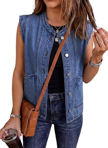 EVALESS Womens Denim Vest Sleeveless Button Down Jean Vest Tops Waistcoats Summer Western Outfits in Kuwait