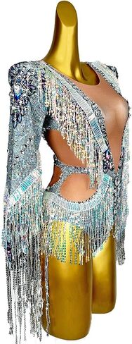 Women Sequin Tassel Party Bodysuit Stretch Dance Fringes Diamonds Jumpsuit Club Bar Singer Leotard Stage Wear Nude in Saudi Arabia