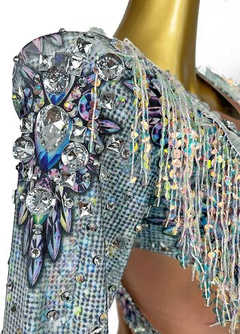 Women Sequin Tassel Party Bodysuit Stretch Dance Fringes Diamonds Jumpsuit Club Bar Singer Leotard Stage Wear Nude in Saudi Arabia