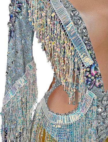 Women Sequin Tassel Party Bodysuit Stretch Dance Fringes Diamonds Jumpsuit Club Bar Singer Leotard Stage Wear Nude in Saudi Arabia