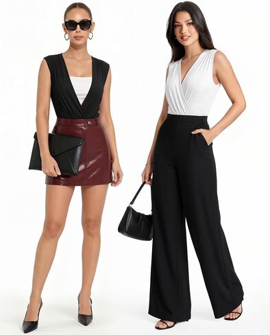 MANGOPOP Women's Wrap V Neck Ruched Sleeveless Thong Bodysuit Double Lined Fitted Tank Body Suit Top 2026 in Kuwait