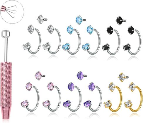 TOPBRIGHT 18G Threaded Horseshoe Nose Rings - 12PCS 316L Surgical Steel with Double Cubic Zirconia for Women Men, Septum Cartilage Helix Tragus Daith Lip Piercing Jewelry (7mm/8mm) in Saudi Arabia