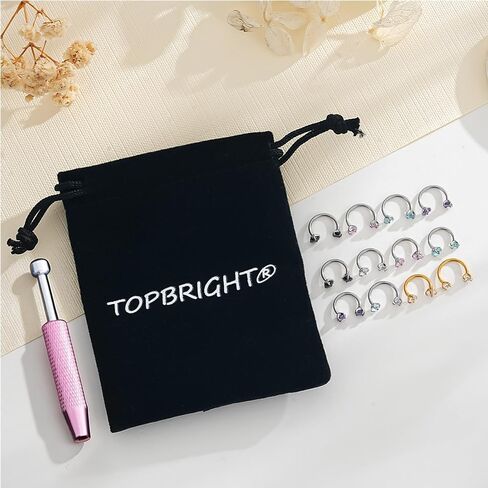 TOPBRIGHT 18G Threaded Horseshoe Nose Rings - 12PCS 316L Surgical Steel with Double Cubic Zirconia for Women Men, Septum Cartilage Helix Tragus Daith Lip Piercing Jewelry (7mm/8mm) in Saudi Arabia