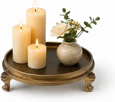 Vintage Antique Brass Clawfoot Tray, Round Pedestal Candle and Jewelry Dish, Decorative Metal Vanity Tray for Rings, Perfume, Wax Melt, Coffee Table and Home Decor in Saudi Arabia