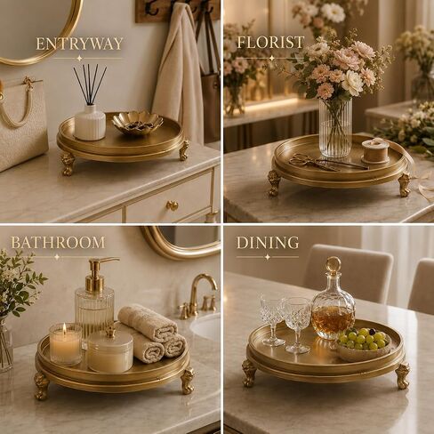 Vintage Antique Brass Clawfoot Tray, Round Pedestal Candle and Jewelry Dish, Decorative Metal Vanity Tray for Rings, Perfume, Wax Melt, Coffee Table and Home Decor in Saudi Arabia
