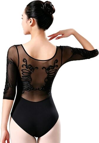 Dance Elite - Vespera - Women’s Mesh Half Sleeves Dance Leotard with Cording Embroidery at back and sleeves in Kuwait