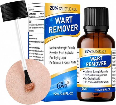 DVO Wart Remover, 20% Salicylic Acid Wart Remover Liquid – Fast Acting Wart Treatment with Precision Brush Applicator, Wart Remover for Hands, Feet & Body 15ml in Saudi Arabia