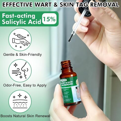 Wart Remover with 15% Salicylic Acid, Maximum Strength Skin Tag Remover for Common and Plantar Warts, Corns & Calluses, Fast-Acting Skin Tag Removal for Men and Women in Kuwait