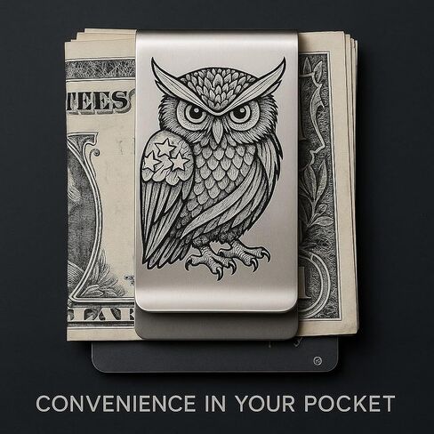 IN SELECT Owl Double Layer Money Clip for Men – Custom Name Engraved Option Stainless Steel Slim Wallet, Cash & Card Holder in Saudi Arabia
