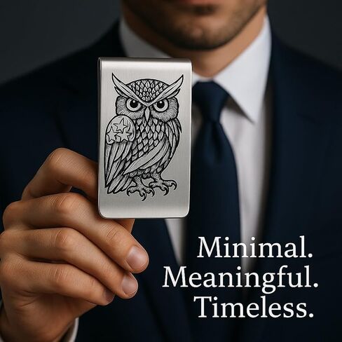 IN SELECT Owl Double Layer Money Clip for Men – Custom Name Engraved Option Stainless Steel Slim Wallet, Cash & Card Holder in Saudi Arabia
