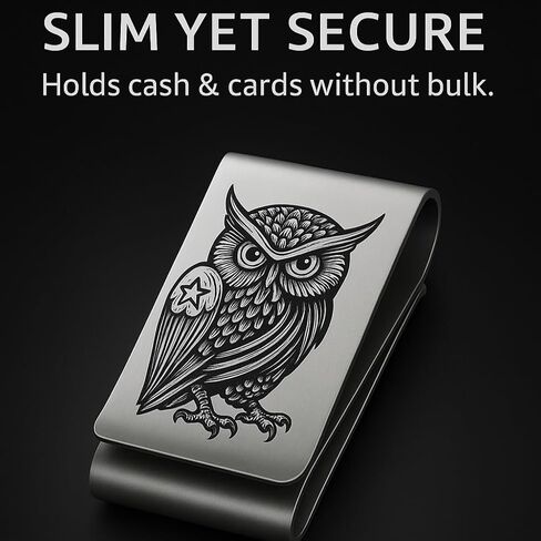 IN SELECT Owl Double Layer Money Clip for Men – Custom Name Engraved Option Stainless Steel Slim Wallet, Cash & Card Holder in Saudi Arabia