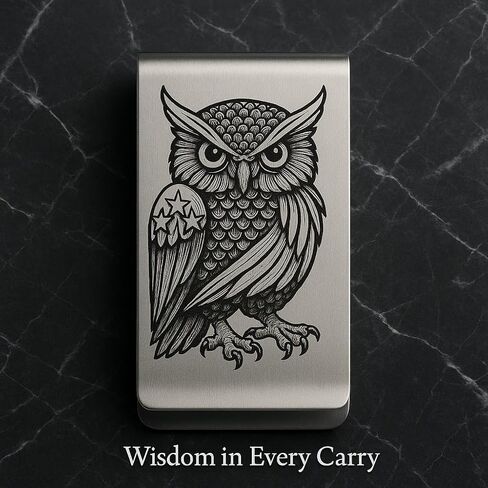 IN SELECT Owl Double Layer Money Clip for Men – Custom Name Engraved Option Stainless Steel Slim Wallet, Cash & Card Holder in Saudi Arabia
