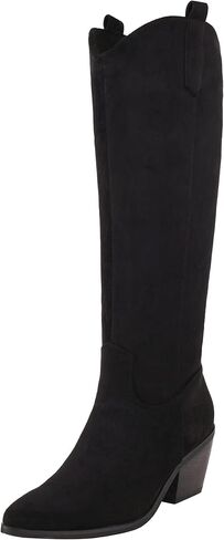 Reitoye Cowboy Boots for Women Embroidery Western Cowgirl Knee High Chunky Heel Boots with Pull-Up Tabs in Kuwait