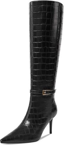 Knee High Boots Women 3.3 IN Stiletto Heel Pointed Toe Tall Boots for Women High Heel Side Zipper Long Boots in Saudi Arabia
