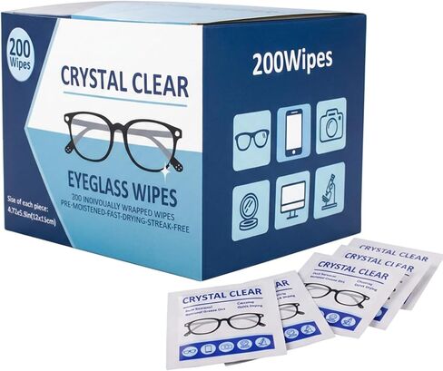 Icepac Lens Wipes for Eyeglasses - 200-Moistened Individual Wrapped Eye Glasses Cleaning Wipes | 12 * 15cm -Cleaner for Glasses, Sunglasses, Phone Screen, Electronics & Camera Lens in Saudi Arabia