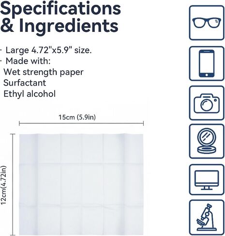 Icepac Lens Wipes for Eyeglasses - 200-Moistened Individual Wrapped Eye Glasses Cleaning Wipes | 12 * 15cm -Cleaner for Glasses, Sunglasses, Phone Screen, Electronics & Camera Lens in Saudi Arabia