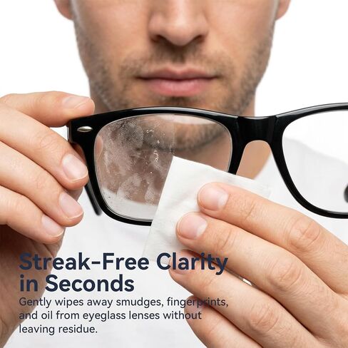 Icepac Lens Wipes for Eyeglasses - 200-Moistened Individual Wrapped Eye Glasses Cleaning Wipes | 12 * 15cm -Cleaner for Glasses, Sunglasses, Phone Screen, Electronics & Camera Lens in Saudi Arabia
