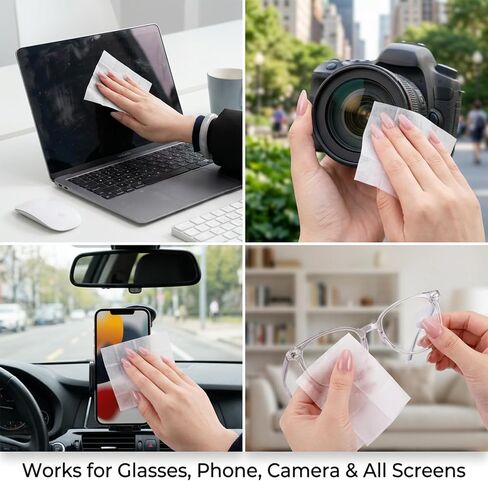 Icepac Lens Wipes for Eyeglasses - 200-Moistened Individual Wrapped Eye Glasses Cleaning Wipes | 12 * 15cm -Cleaner for Glasses, Sunglasses, Phone Screen, Electronics & Camera Lens in Saudi Arabia