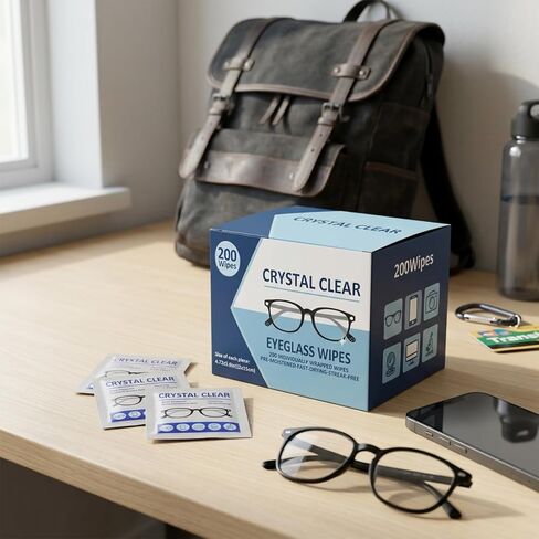 Icepac Lens Wipes for Eyeglasses - 200-Moistened Individual Wrapped Eye Glasses Cleaning Wipes | 12 * 15cm -Cleaner for Glasses, Sunglasses, Phone Screen, Electronics & Camera Lens in Saudi Arabia