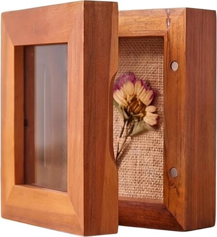 3x3 Tiny Shadow Box Frame, Acacia Wood Keepsake Display Case, Crystal-Clear Scratch-Resistant Acrylic Front, Linen-Covered Pin Board, Brown in Saudi Arabia