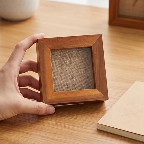 3x3 Tiny Shadow Box Frame, Acacia Wood Keepsake Display Case, Crystal-Clear Scratch-Resistant Acrylic Front, Linen-Covered Pin Board, Brown in Saudi Arabia
