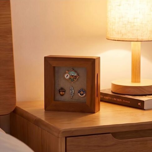 3x3 Tiny Shadow Box Frame, Acacia Wood Keepsake Display Case, Crystal-Clear Scratch-Resistant Acrylic Front, Linen-Covered Pin Board, Brown in Saudi Arabia