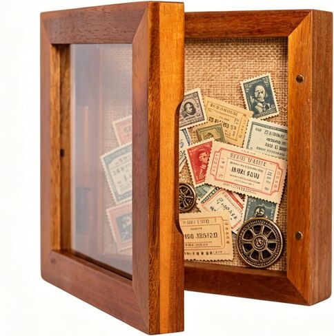 3x3 Tiny Shadow Box Frame, Acacia Wood Keepsake Display Case, Crystal-Clear Scratch-Resistant Acrylic Front, Linen-Covered Pin Board, Brown in Saudi Arabia