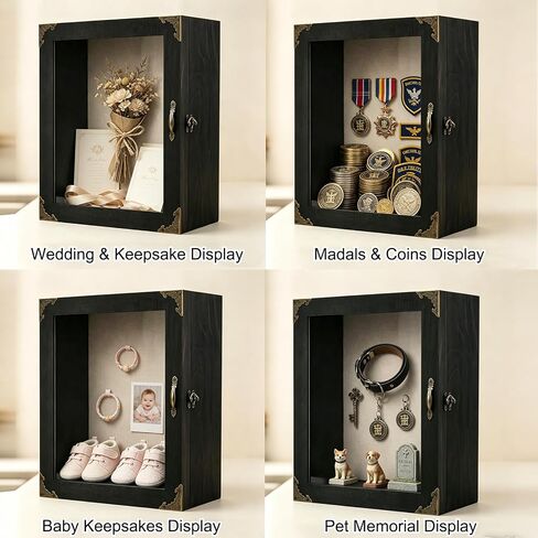 Shadow Box Deep 4.7 in Wooden Frame Clear Acrylic Front Cover 11x14 | Impact-resistant Memory Showcase with Vintage Lock,Linen Cork Back Keepsake Holder for Medals,Dried Bouquets,Baby Keepsakes in Saudi Arabia