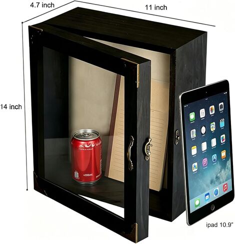 Shadow Box Deep 4.7 in Wooden Frame Clear Acrylic Front Cover 11x14 | Impact-resistant Memory Showcase with Vintage Lock,Linen Cork Back Keepsake Holder for Medals,Dried Bouquets,Baby Keepsakes in Saudi Arabia