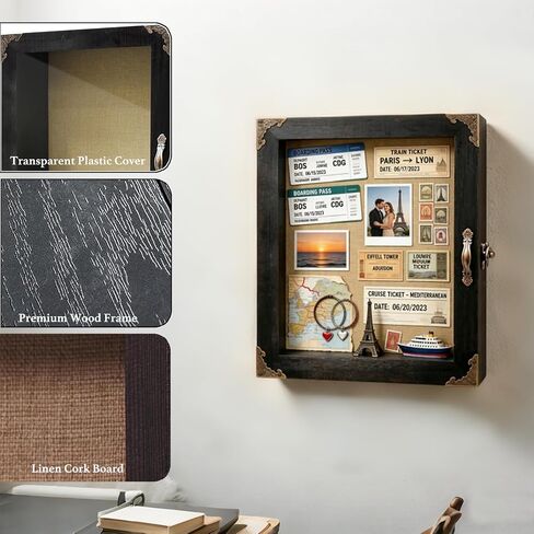Shadow Box Deep 4.7 in Wooden Frame Clear Acrylic Front Cover 11x14 | Impact-resistant Memory Showcase with Vintage Lock,Linen Cork Back Keepsake Holder for Medals,Dried Bouquets,Baby Keepsakes in Saudi Arabia