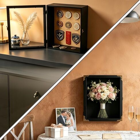 Shadow Box Deep 4.7 in Wooden Frame Clear Acrylic Front Cover 11x14 | Impact-resistant Memory Showcase with Vintage Lock,Linen Cork Back Keepsake Holder for Medals,Dried Bouquets,Baby Keepsakes in Saudi Arabia