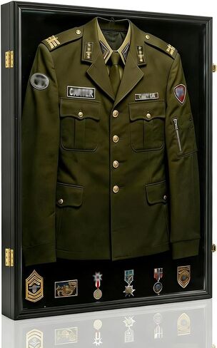 Military Uniform Shadow Box Display Case, UV Protection Acrylic with Built-in Hanger for Police Navy Officer Uniform Jacket, XXL Sport Shirt, Black in Saudi Arabia